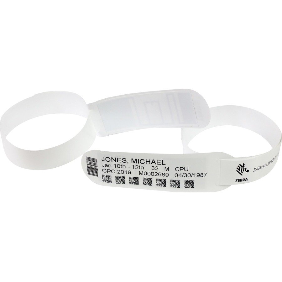Zebra Z-Band UltraSoft Wristband Cartridge Kit (White) — 1″ × 7″